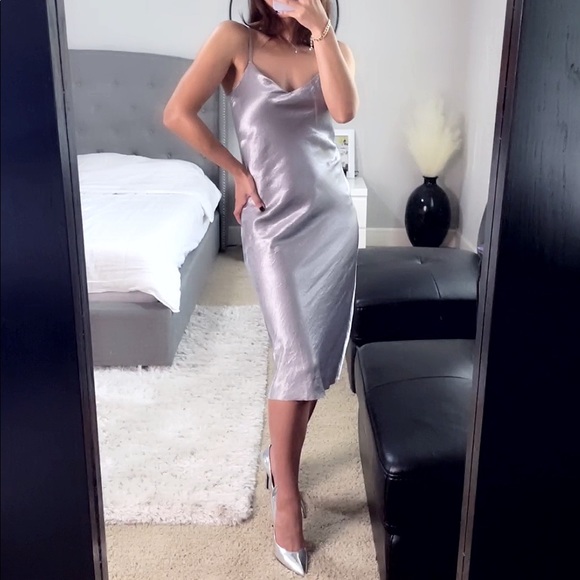 Vivian Satin Slip Dress - Silver Satin - Picture 1 of 3